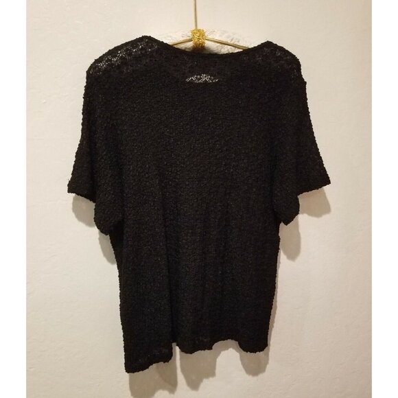 JR Bentley Womens Plus Size 2X Black Textured Knit Short Sleeve Sweater Top - Picture 2 of 7